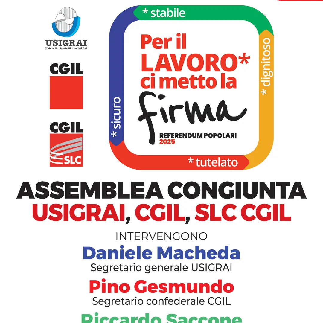 Referendum su Lavoro: domani a Roma iniziativa Usigrai, Cgil, Slc