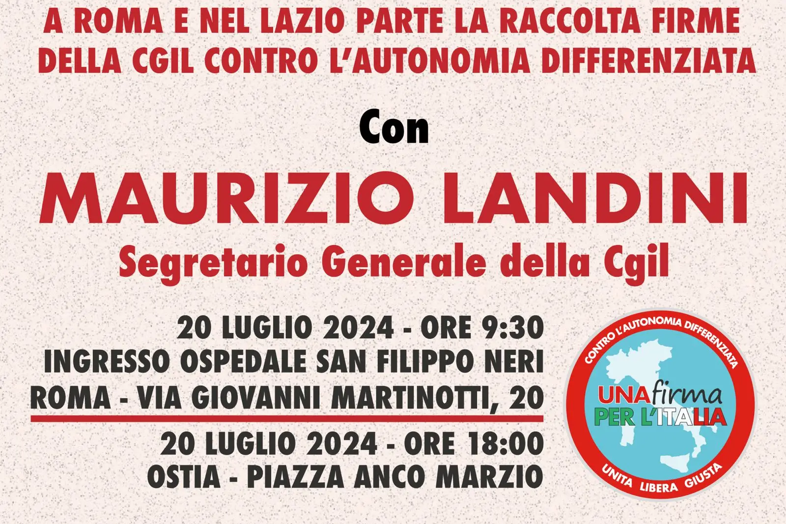 Autonomia differenziata: 20 luglio Landini a Roma, parte raccolta firme per referendum