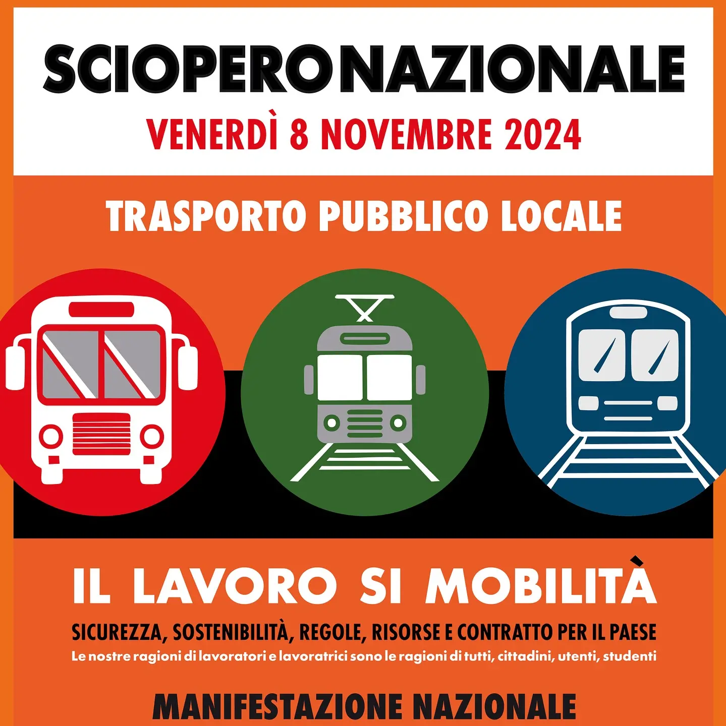 Trasporto Pubblico Locale, 8 novembre 2024 sciopero nazionale di 24 ore con manifestazione nazionale a Roma