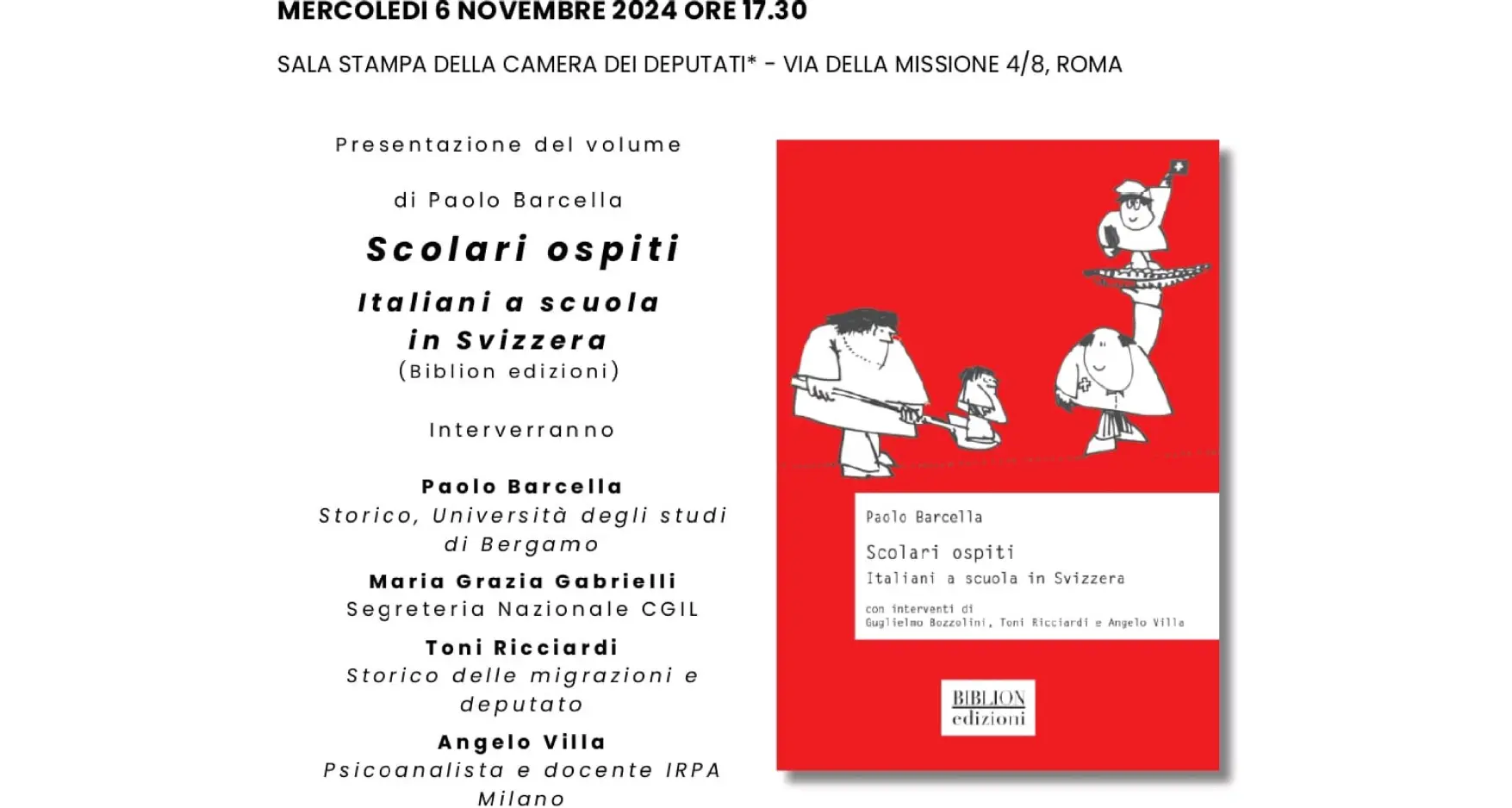 Presentazione del volume di Paolo Barcella ‘Scolari ospiti. Italiani a scuola in Svizzera’