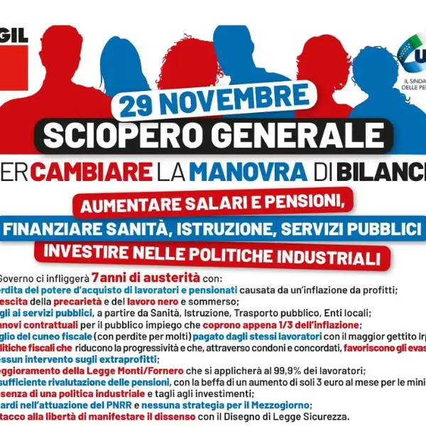 Cgil e Uil, Sciopero generale di 8 ore, venerdì 29 novembre, per cambiare la manovra di bilancio