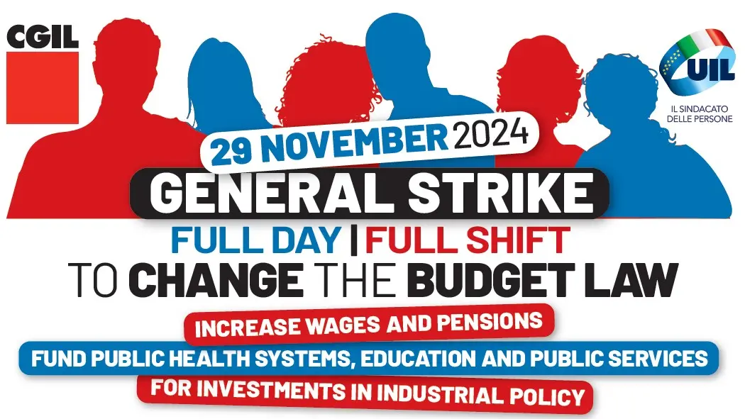 CGIL and UIL call a general strike on 29 November 2024