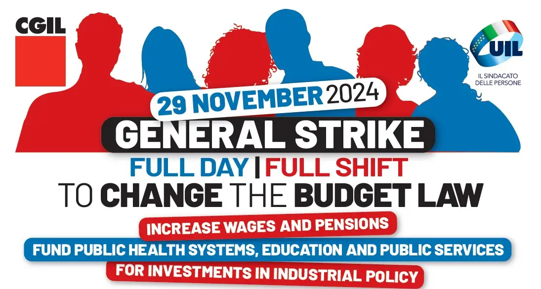 CGIL and UIL call a general strike on 29 November 2024