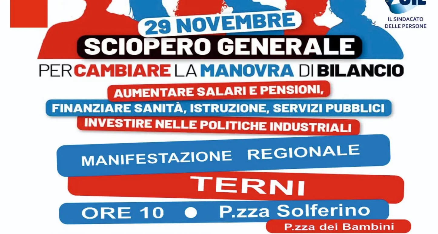 Cgil e Uil sciopero generale per cambiare la manovra di bilancio - Manifestazione regionale a Terni