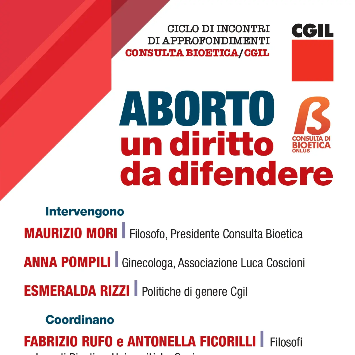Al via ciclo di incontri promossi dalla Cgil con la Consulta Bioetica onlus