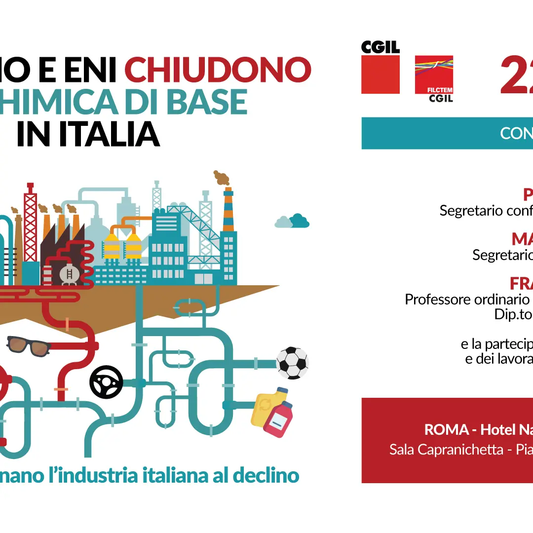 Industria: 22 gennaio conferenza stampa Cgil nazionale e Filctem Cgil su crisi chimica di base