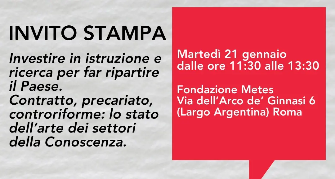 Istruzione e ricerca: 21 gennaio a Roma conferenza stampa Landini e Fracassi su condizioni settori