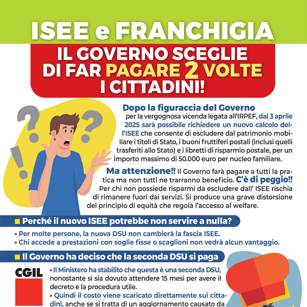 Isee e franchigia: Cgil, l’ennesima ingiustizia sociale del Governo Meloni