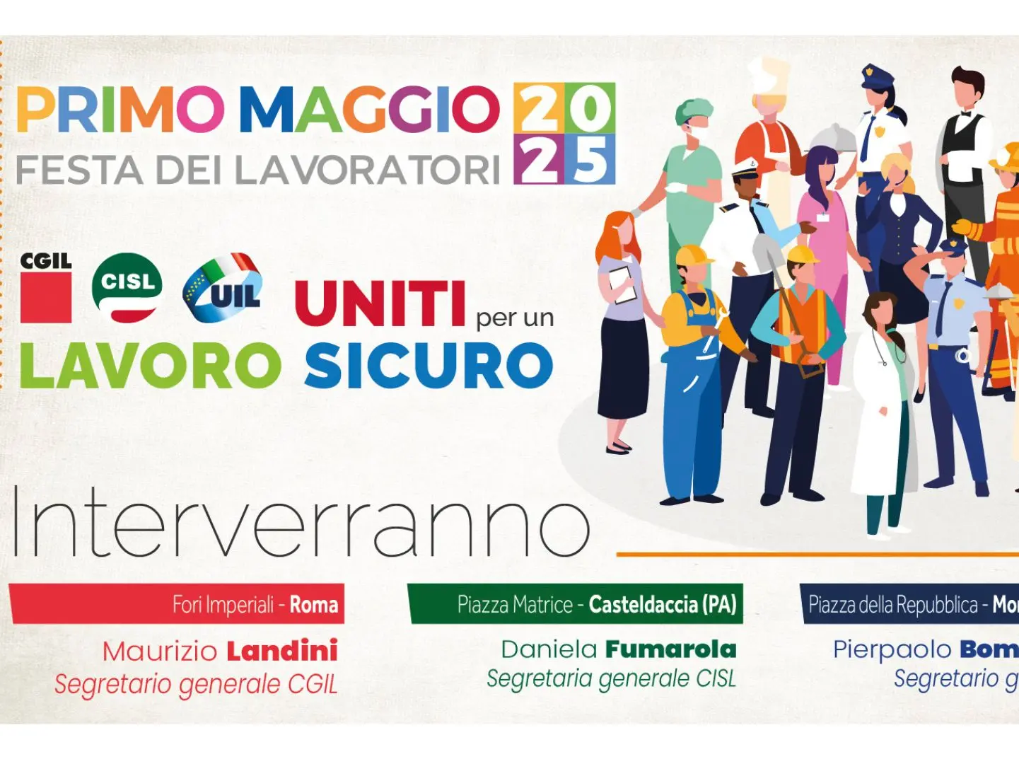 Primo Maggio 2025, Cgil Cisl Uil “Uniti per un lavoro sicuro”