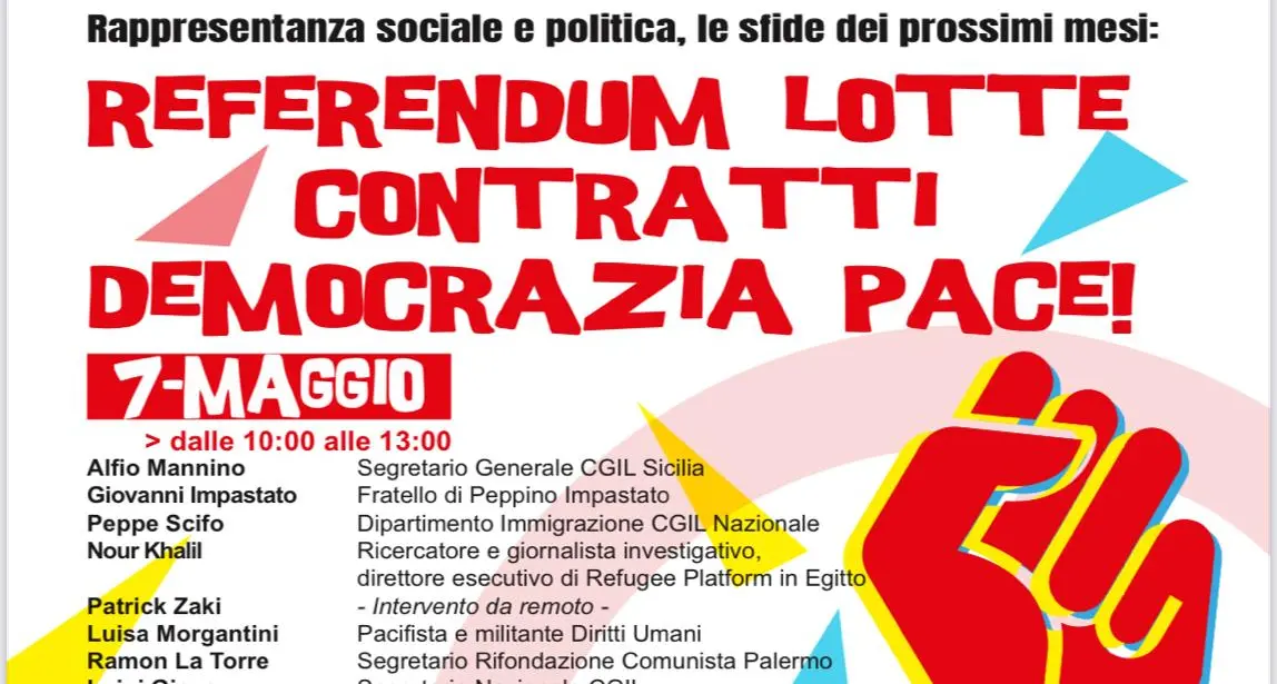 Iniziativa in ricordo di Peppino Impastato ‘Referendum, Lotte, Contratti, Democrazia, Pace’