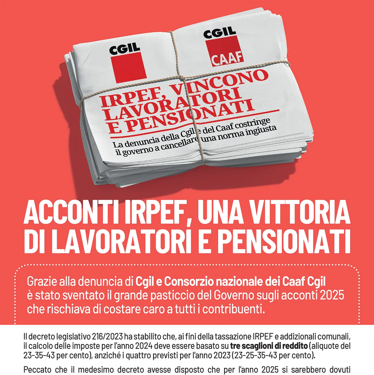 Acconti IRPEF, una vittoria di lavoratori e pensionati