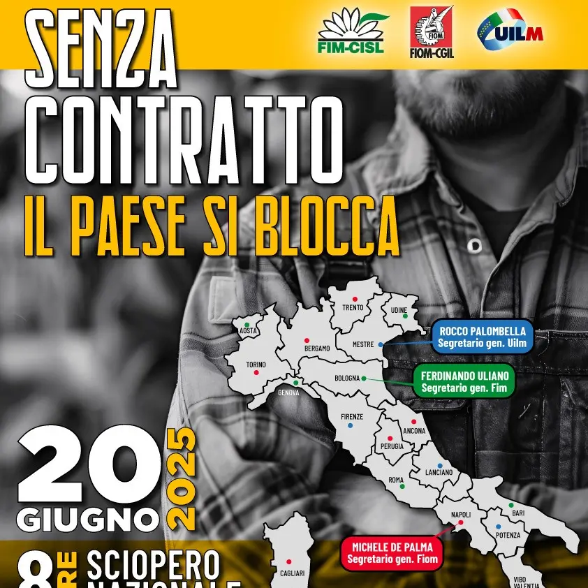 Metalmeccanici, venerdì 20 giugno sciopero nazionale di 8 ore con manifestazioni regionali