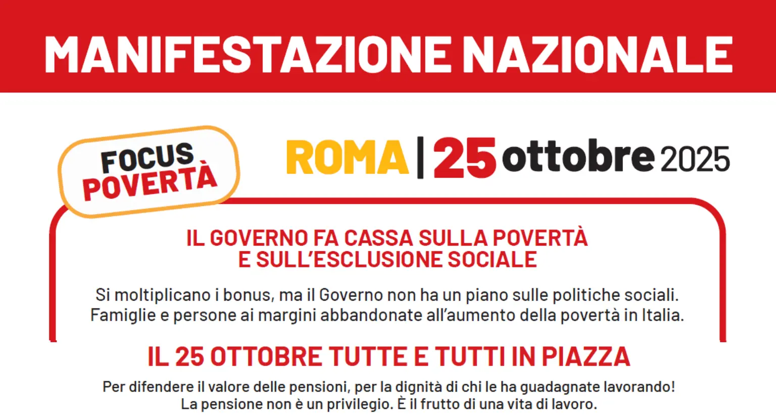 Il governo fa cassa sulla povertà e sull’esclusione sociale, 25 ottobre per restituire dignità alle persone