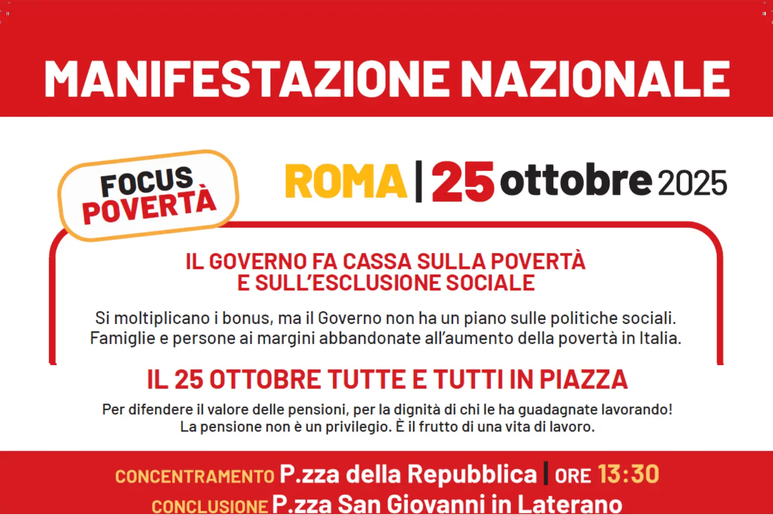 Il governo fa cassa sulla povertà e sull’esclusione sociale, 25 ottobre per restituire dignità alle persone