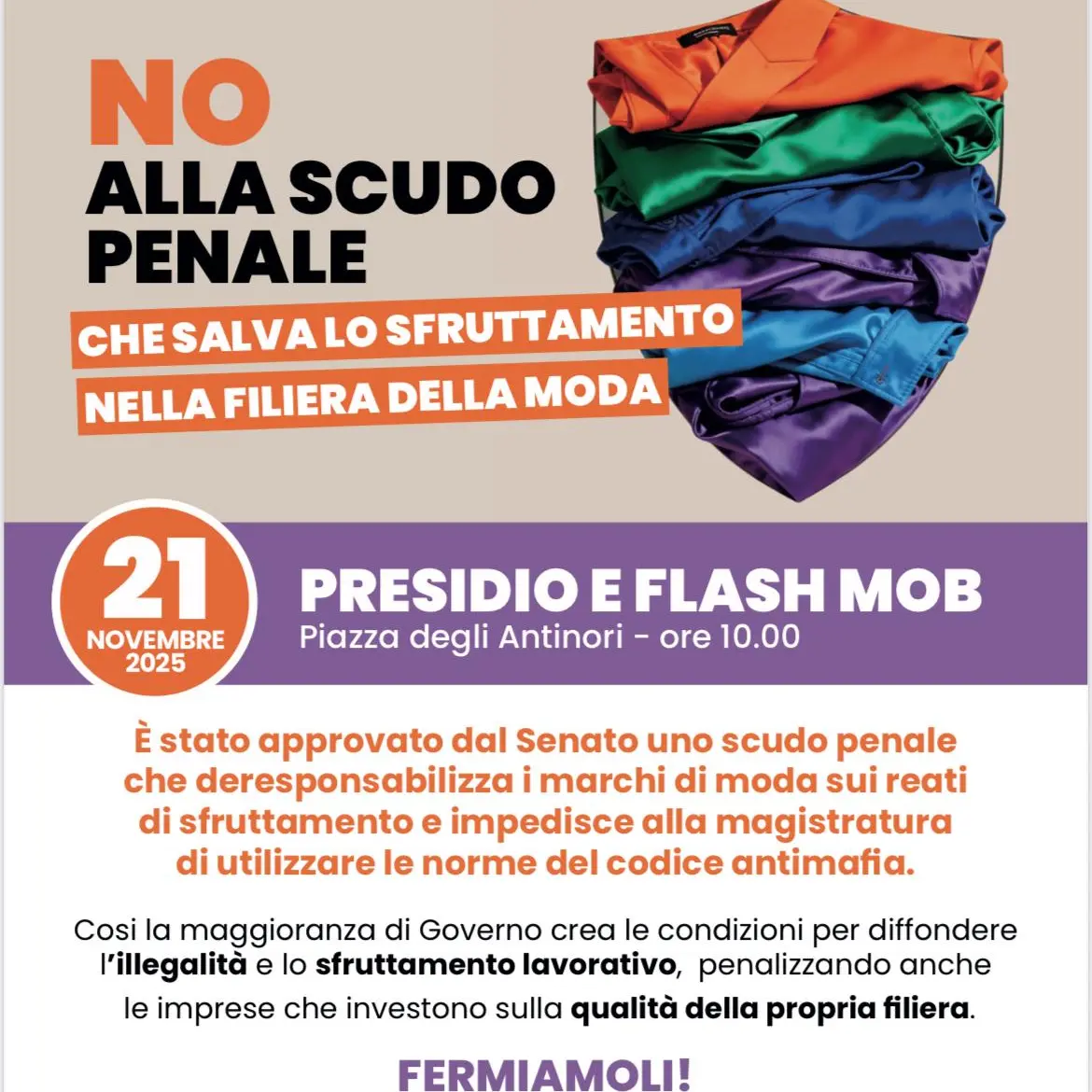 Cgil, 21 novembre a Firenze presidio contro lo scudo sul lavoro nero nella moda