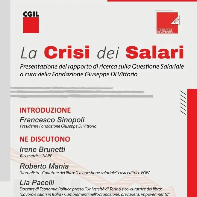 Cgil: presentazione rapporto “La crisi dei salari” con Landini