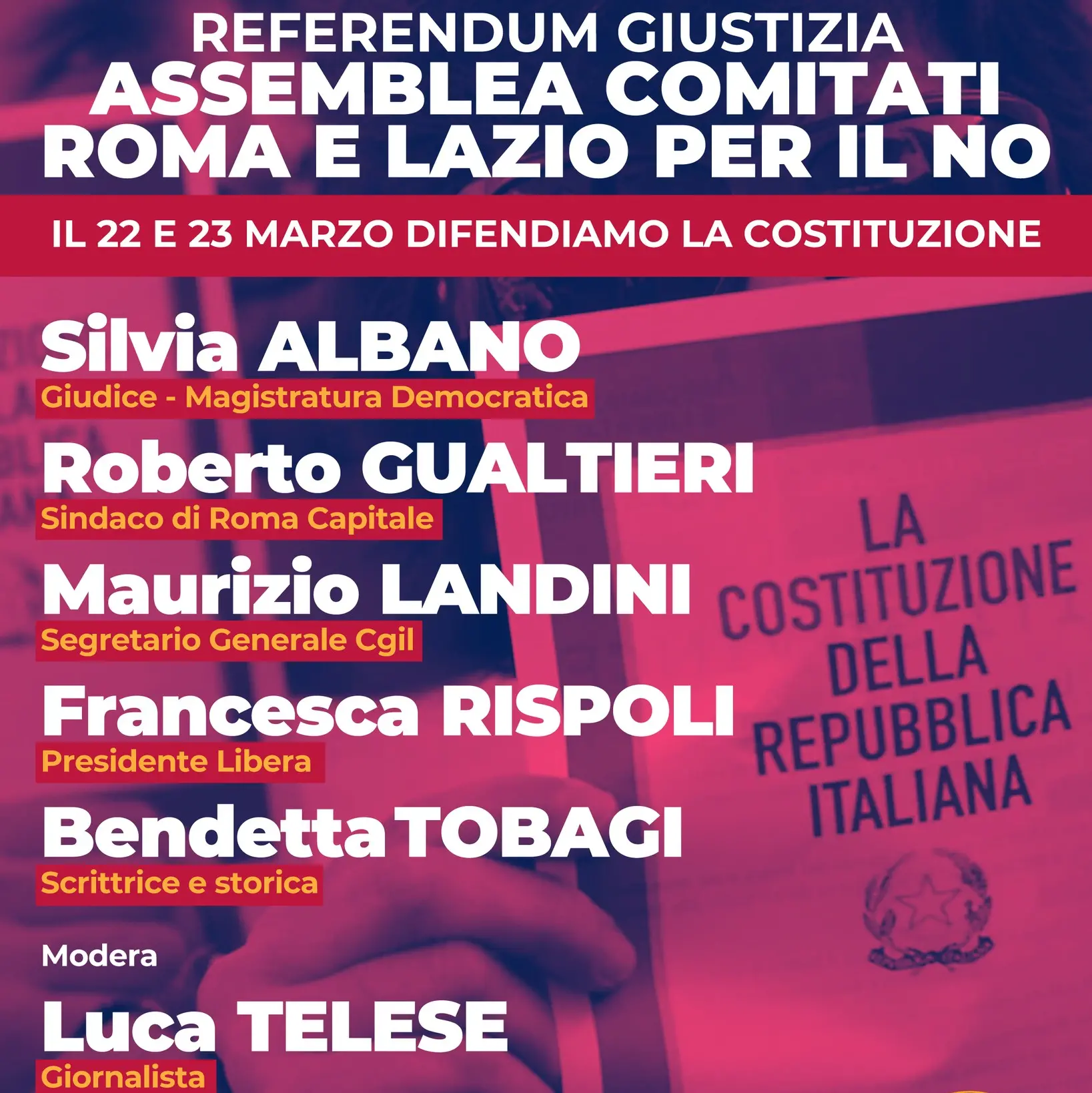 Referendum giustizia, 9 marzo assemblea comitati Roma e Lazio per il No. Partecipa Landini