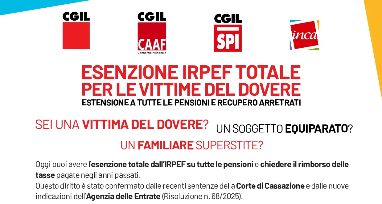Esenzione IRPEF totale per le vittime del dovere. Estensione a tutte le pensioni e recupero arretrati