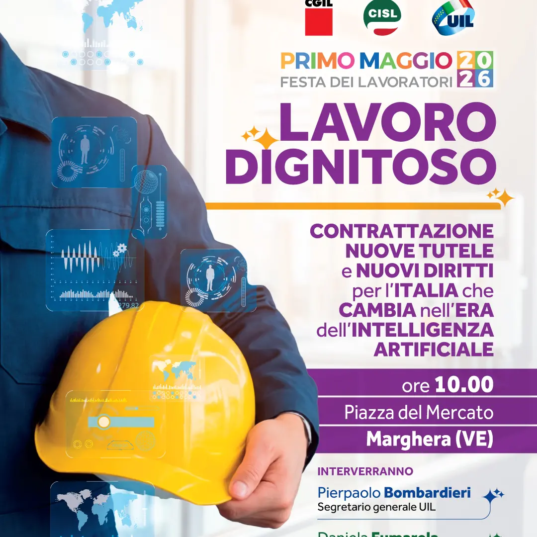 Primo Maggio 2026: a Marghera i comizi di Landini, Fumarola e Bombardieri