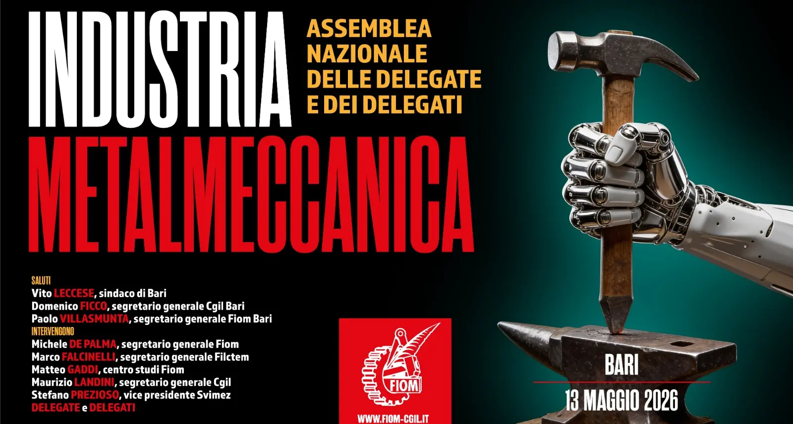Industria metalmeccanica: a Bari l’assemblea nazionale Fiom