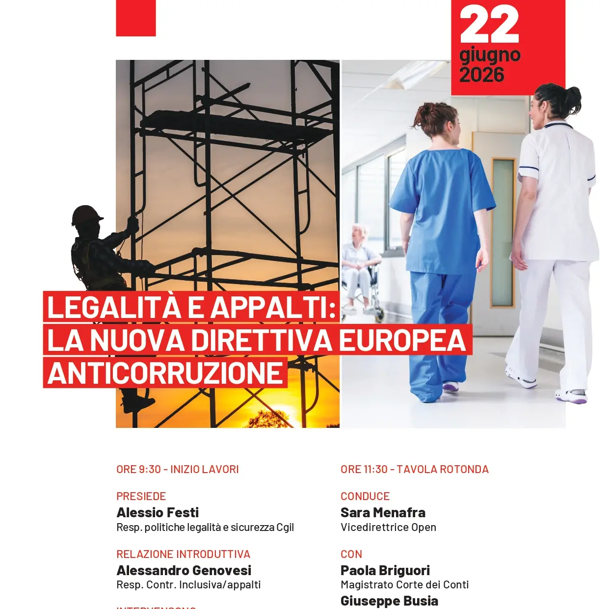 Legalità e appalti: 22 giugno iniziativa Cgil con Landini, Briguori e Busia