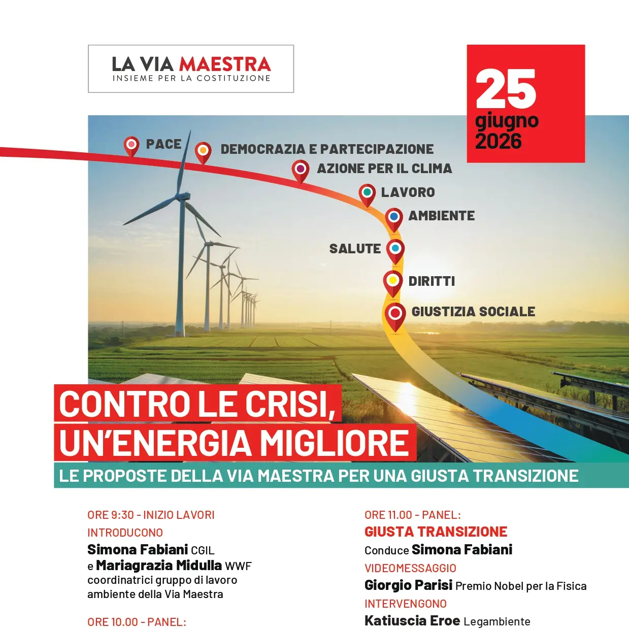 Clima: il 25 giugno “La Via Maestra” presenta le proposte per una giusta transizione
