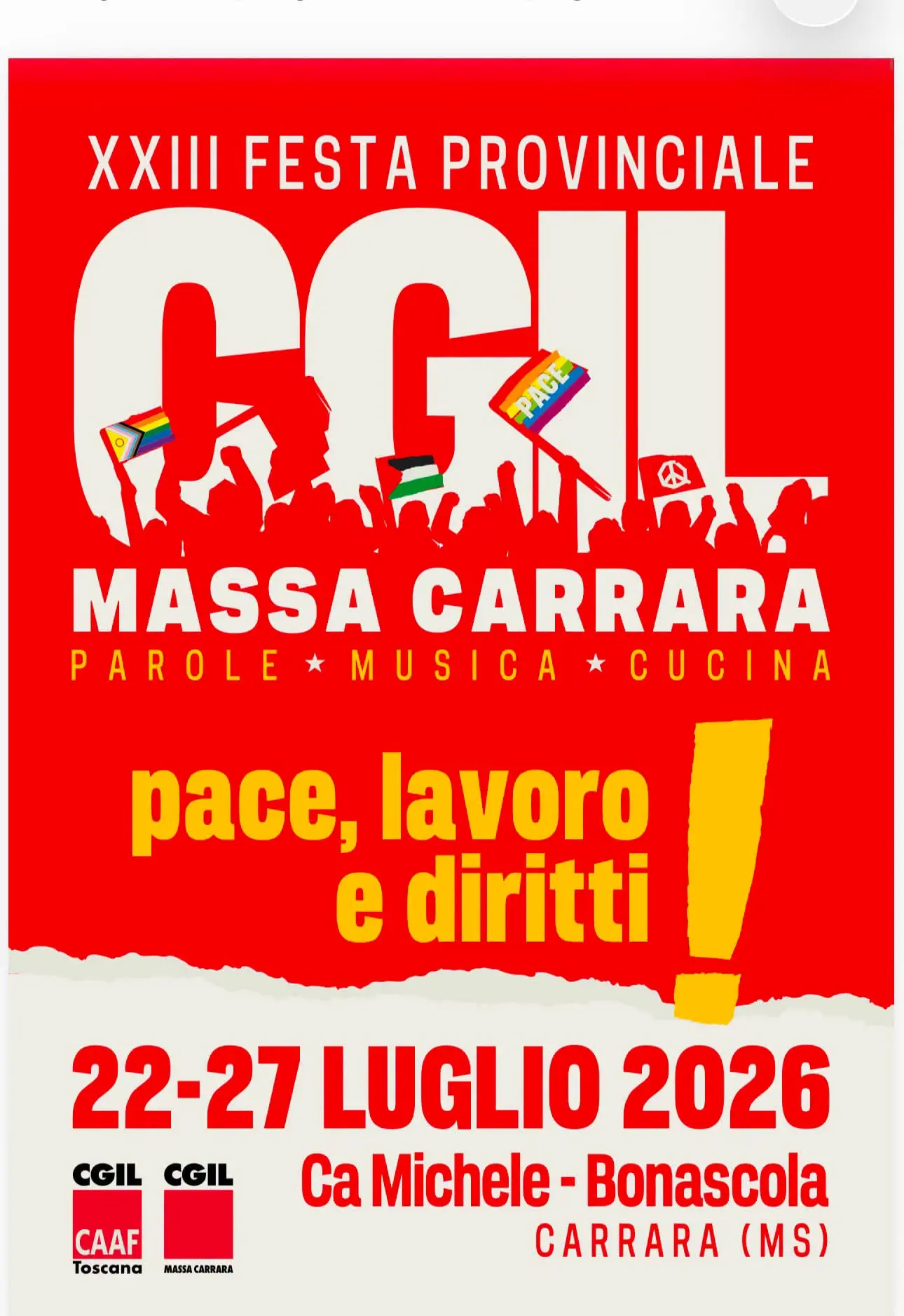 XXIII Festa provinciale Cgil Massa Carrara ‘Pace, lavoro e diritti!’