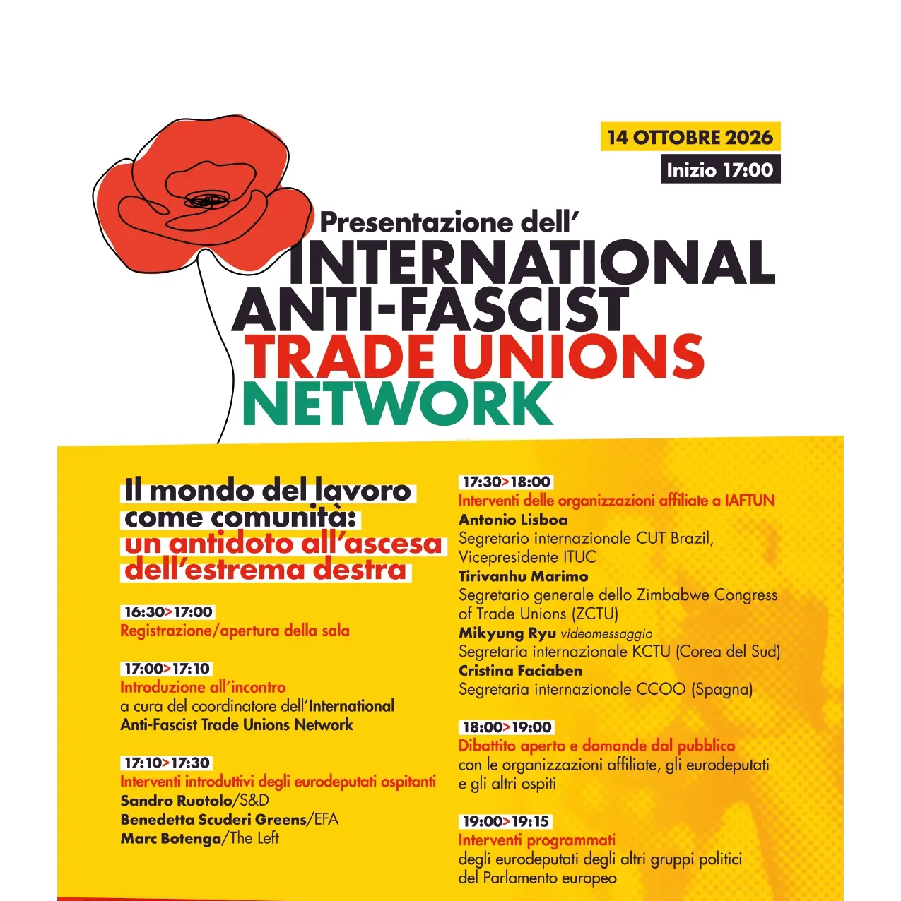 Iniziativa al Parlamento europeo per la Presentazione della Rete internazionale dei sindacati antifascisti, IAFTUN