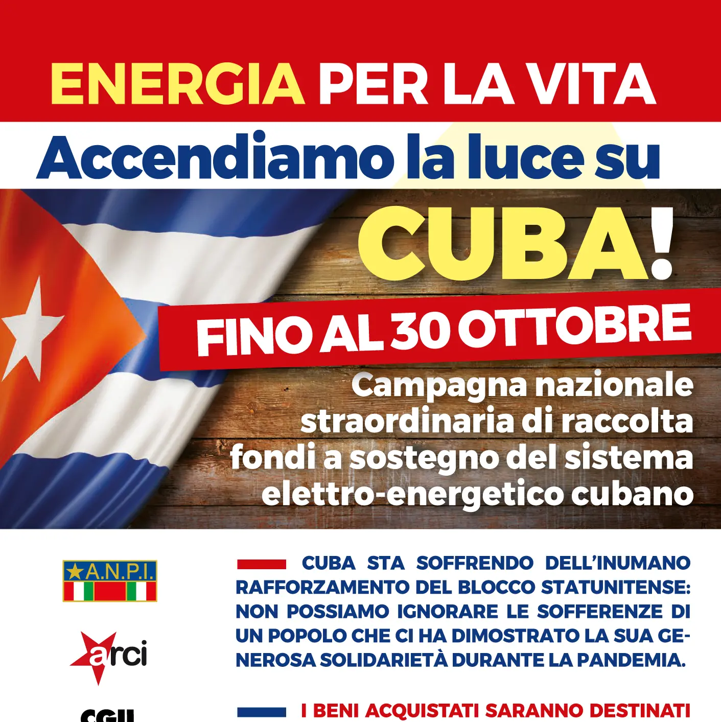 La campagna “Energia per la Vita. Accendiamo la luce su Cuba!\" termina il 30 ottobre