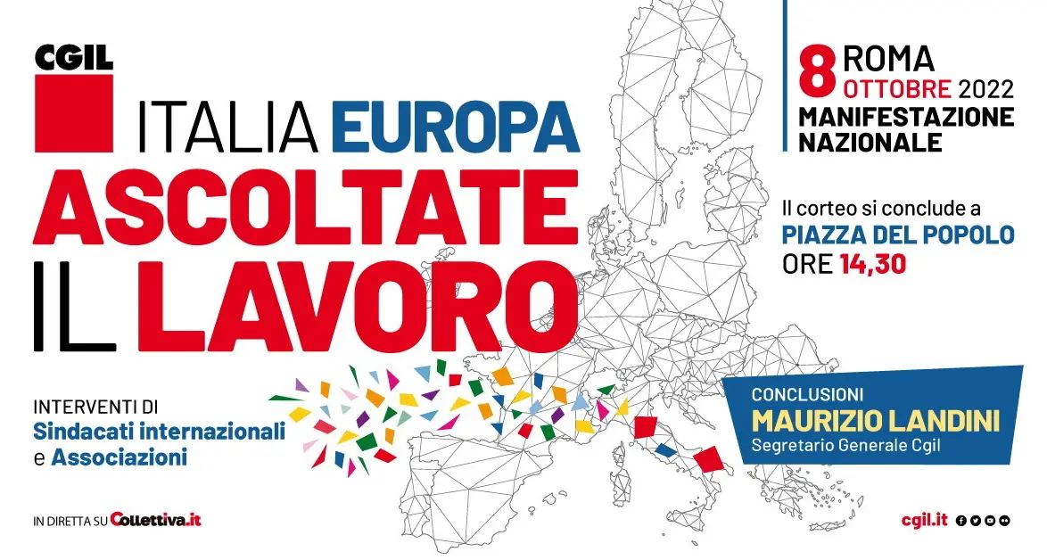 Cgil: 8 ottobre manifestazione nazionale a Roma ‘Italia, Europa ascoltate il lavoro’