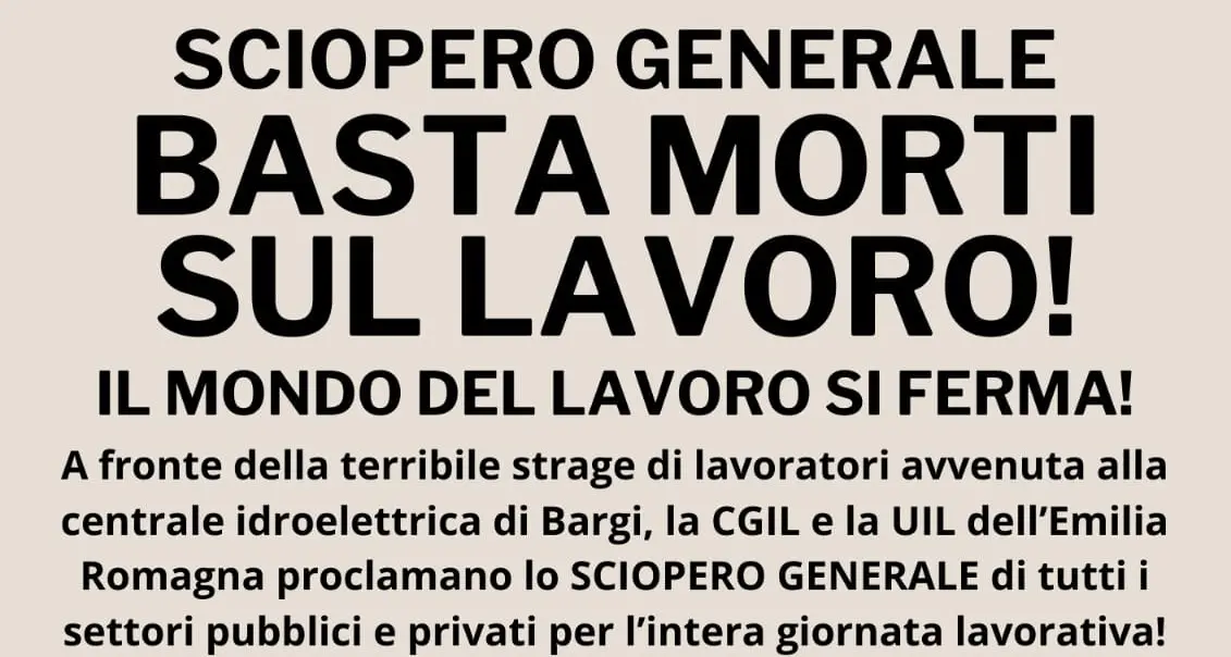Cgil e Uil Emilia Romagna, sciopero generale di 8 ore e manifestazione a Bologna ‘Basta morti sul lavoro!’