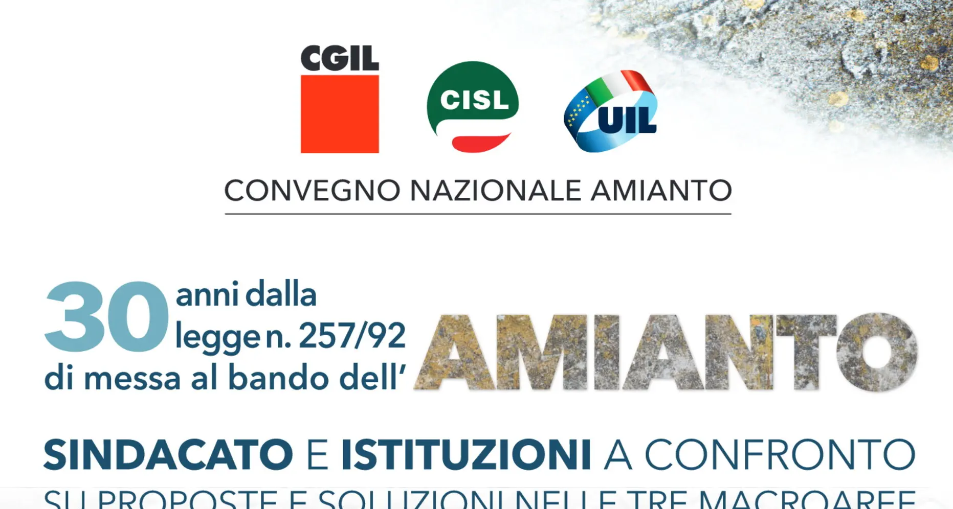 Amianto: il 28 aprile, convegno nazionale CGIL, CISL, UIL con Landini, Sbarra, Bombardieri