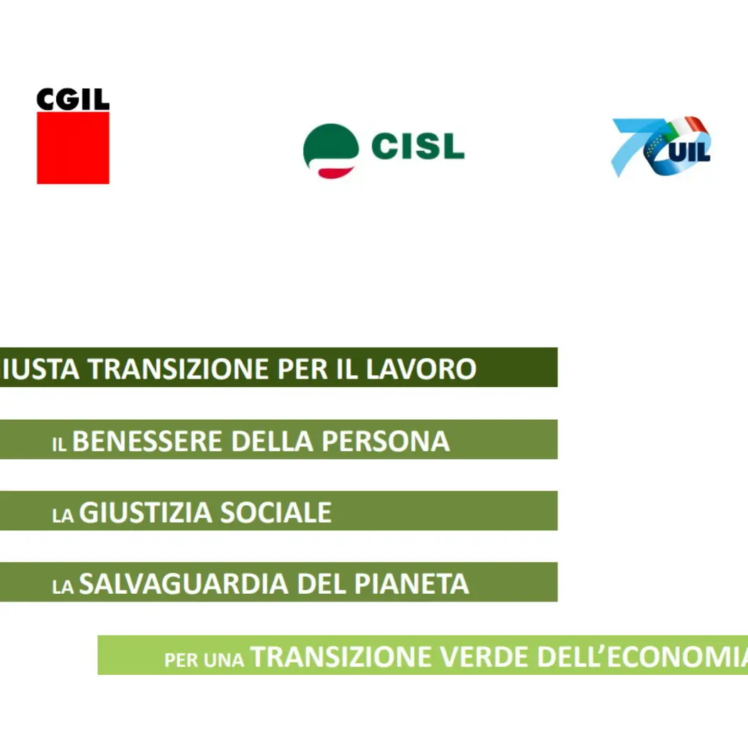 Piattaforma Cgil, Cisl e Uil ‘Una giusta transizione per il lavoro, il benessere della persona, la giustizia sociale, la salvaguardia del pianeta per una transizione verde dell’economia’