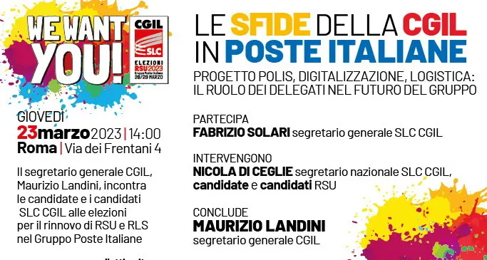 Elezioni RSU 2023, le sfide della CGIL in Poste Italiane. Il 23 marzo appuntamento a Roma con Maurizio Landini