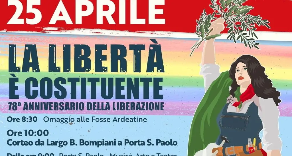 25 aprile 2023: La libertà è costituente. 78° anniversario della Liberazione. Maurizio Landini conclude la manifestazione di Roma