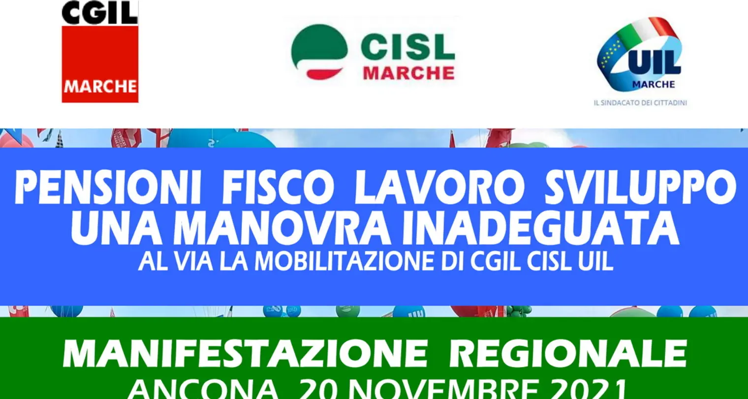 Manovra: prosegue mobilitazione CGIL, CISL, UIL, Landini sabato nelle Marche