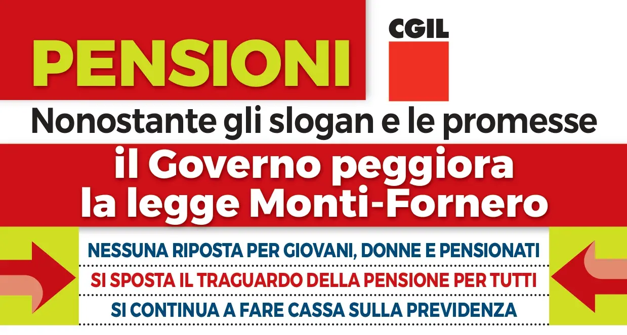 Pensioni: nonostante gli slogan e le promesse il Governo peggiora la legge Monti-Fornero - volantino