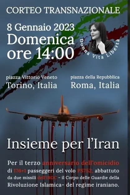 Insieme per l'Iran', l'8 gennaio manifestazioni a Roma e Torino